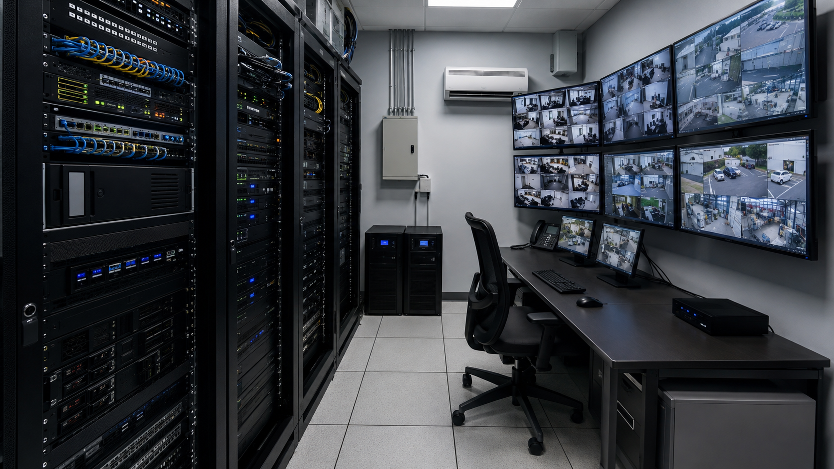 Modern server room and surveillance control room